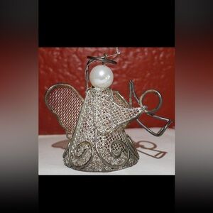 Angel with horn Silver Ornaments Halo Wings Vintage 1995 set of 2 vintage